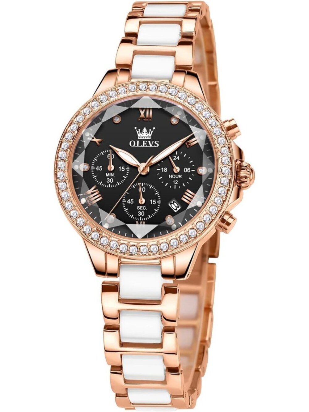 Women's Rose Gold Black Quartz Stainless Steel Waterproof Ladies Wrist Watch